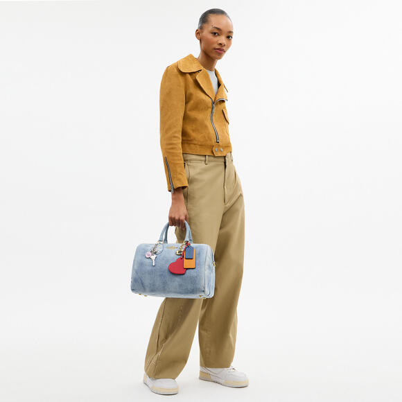 COACH Rowan Large Satchel Bag In Loved Denim With Charms - Picture 3 of 12